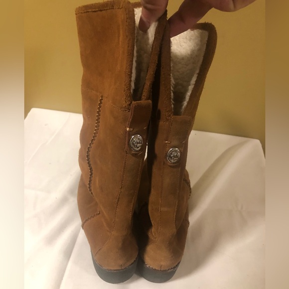 COACH Turnlock Shearling Lining Suede Brown Boots Size 9.5 - Picture 7 of 10